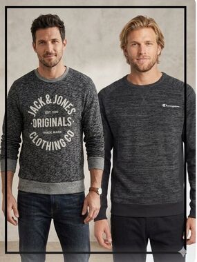 Duo Jack & Jones and Champion Men's Charcoal Crewneck Sweaters with Logo Print